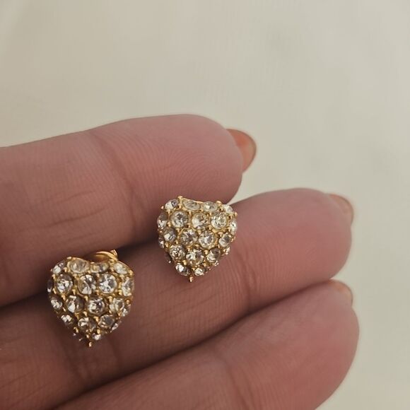 Monet Stamped Necklace & Earrings With Crystal Rhinestones Gold Plated - Picture 8 of 16